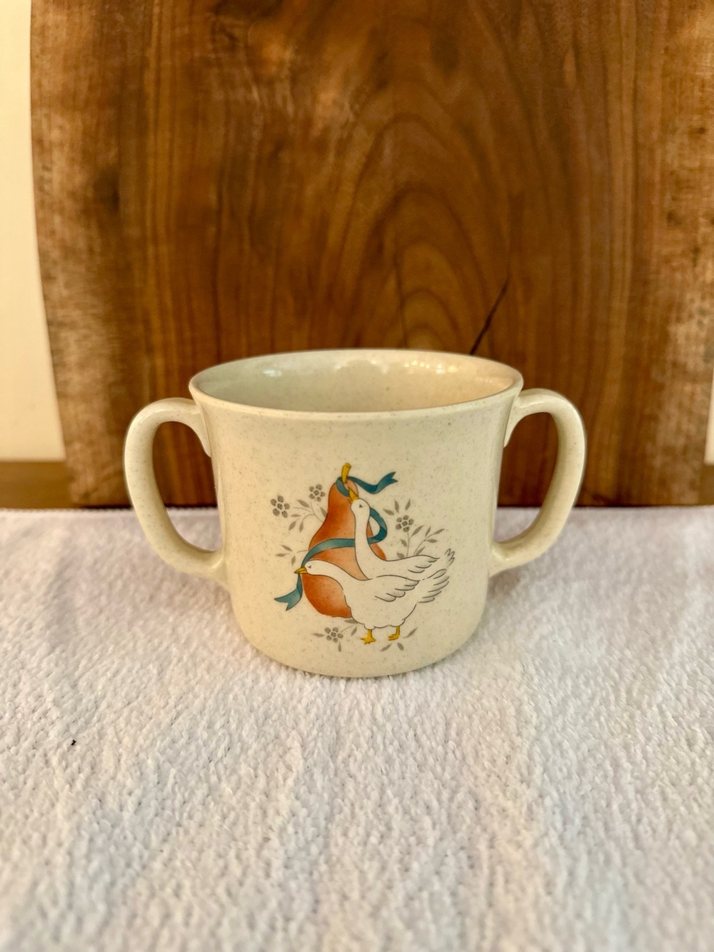Vtg International Marmalade Geese Melamine Toddler Child 2 Handled Cup
